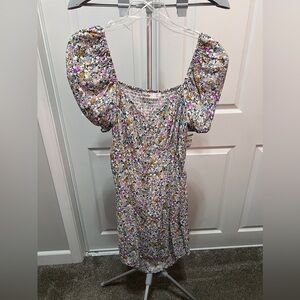 Elodie Shirred Floral Button Up Mini Dress Size XL NWT